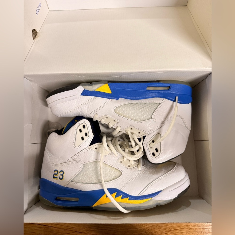 Air Jordan 5 Retro Laney White and Blue High-Top Sneakers